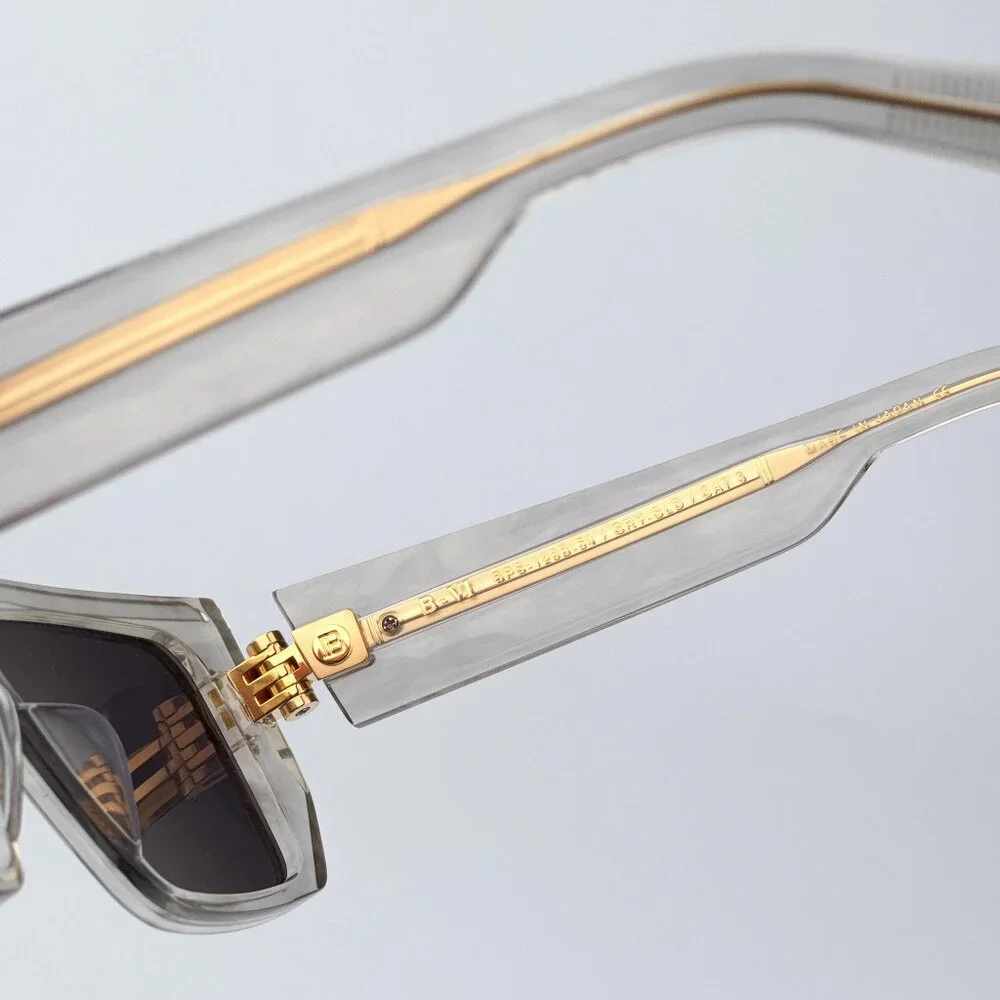 Balmain B-VI BPS-121B-54 Men BRAND NEW Sunglasses Titanium Gold Grey Cat Eye